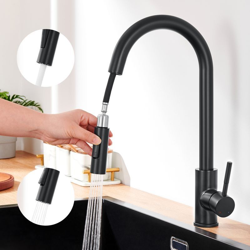 Schwarze Küchenarmatur Mit 2 Funktionen, Ausziehbarer Brause Und 360° Schwenkbarem Küchenmischer Aus Edelstahl.