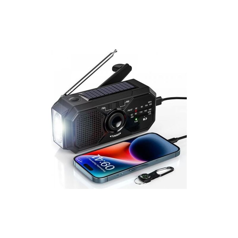 Tragbares Kurbelradio Mit Solarbetrieb Für Notfälle, Dynamo-am/fm-radio, Wiederaufladbarer 2500-mah-akku (usb-c), Led-taschenlampe, Sos-alarm, Kompass, Kleines Radio Für Outdoor-notfälle, Wandern Und
