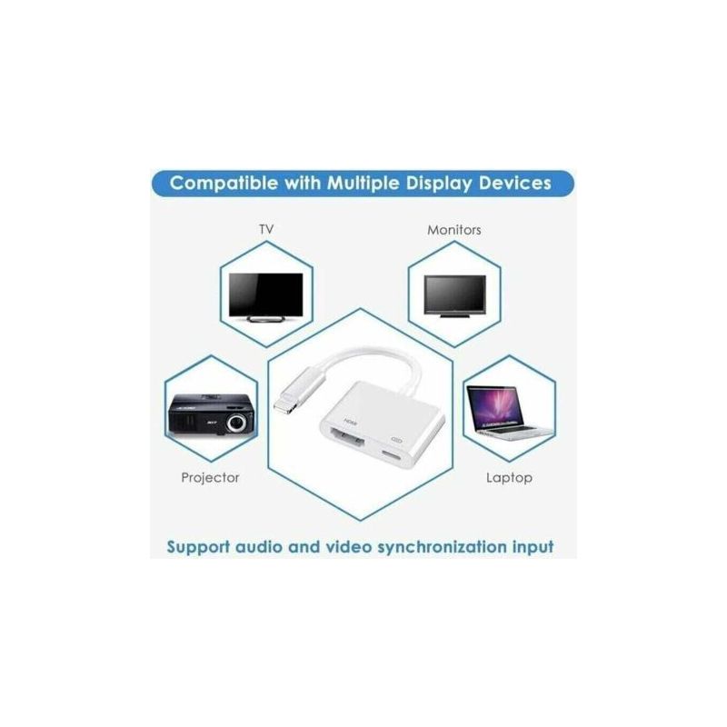Apple Lightning Digital Av Adapter, Apple Mfi-zertifizierter Lightning-auf-hdmi-adapter, Hdmi-kabel, 1080p-sync-video Für Fernseher/hdtv/monitor/projektor