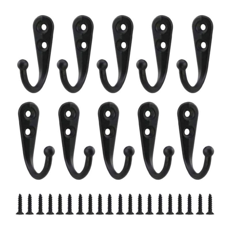 Ecleanfy – 10er-pack Retro-wandhaken Aus Schwarzer Zinklegierung – 44 × 30 × 13 Mm, Inklusive Schrauben