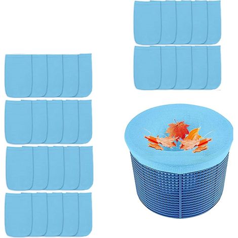 Sacs Filtrants Pour Paniers D'Écumoire De Piscine, Sacs Filtrants Élastiques À Mailles Fines, Adaptés À La Plupart Des Paniers D'Écumoire De Piscine, Paquet De 30, Bleus.