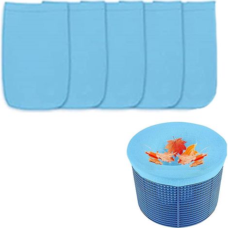 Manchon De Filtre Pour Panier D'Écumoire De Piscine, Manchon De Filtre À Mailles Fines Élastiques Pour Piscine, Convient À La Plupart Des Piscines, Lot De 5 Paniers D'Écumoire, Bleu.