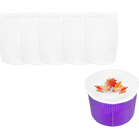 Manchon De Filtre Pour Panier D'Écumoire De Piscine, Manchon De Filtre Élastique À Mailles Fines Convenant À La Plupart Des Piscines, Paquet De 5, Blanc.
