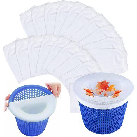 20 Pièces - Chaussette Skimmer - Filtre Nylon - Protection Contre Feuilles Et Débris - Pour Panier Écumoire Piscine - Blanc - 20x15cm
