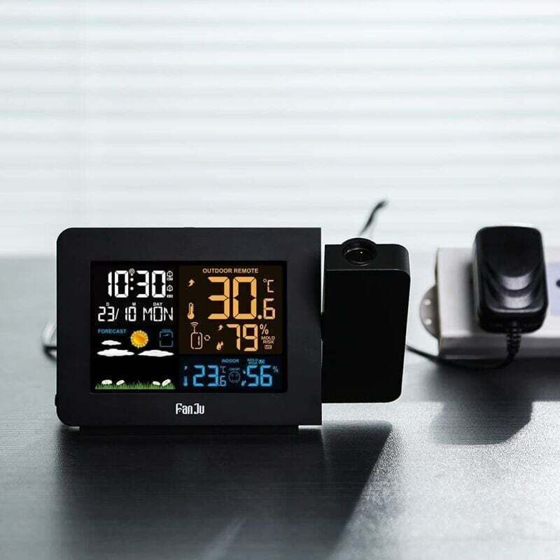 Drahtlose Wetterstation Mit Thermometer, Hygrometer, Sensor Und Projektion, Funkgesteuertem Crc-test Und Doppelwecker.