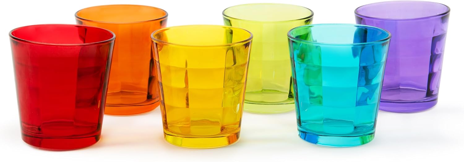 Dubai Set Aus 6 Mehrfarbigen Gläsern, Mundgeblasenes Glas, Fassungsvermögen 245 Ml, Durchmesser 8 Cm.