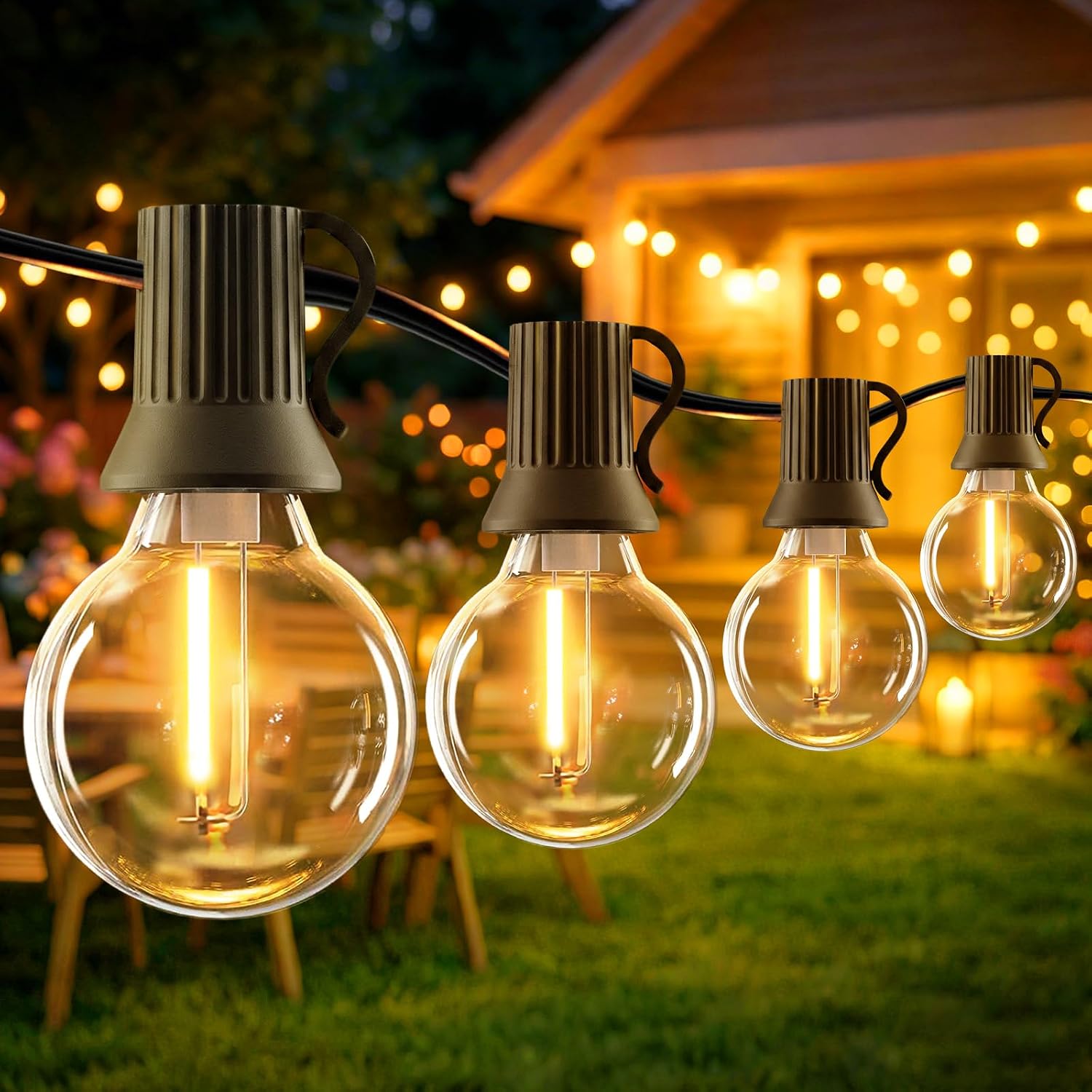 20 M Lichterkette Für Den Außenbereich – 27 G40-glühbirnen – 8 Modi – Schutzart Ip44 – Garten & Terrasse