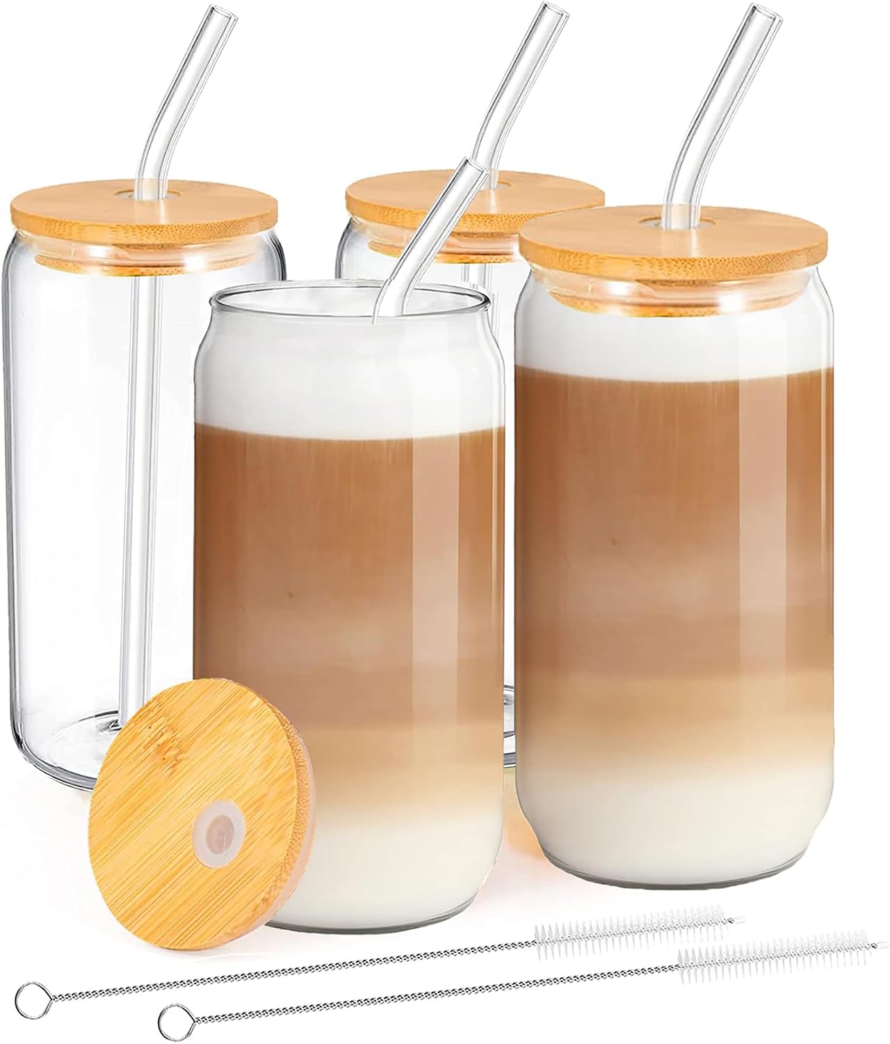 Smoothie-gläser – 4er-set – 500 Ml – Borosilikatglas – Mit Deckel Und Strohhalm – Für Eiskaffee Und Cocktails