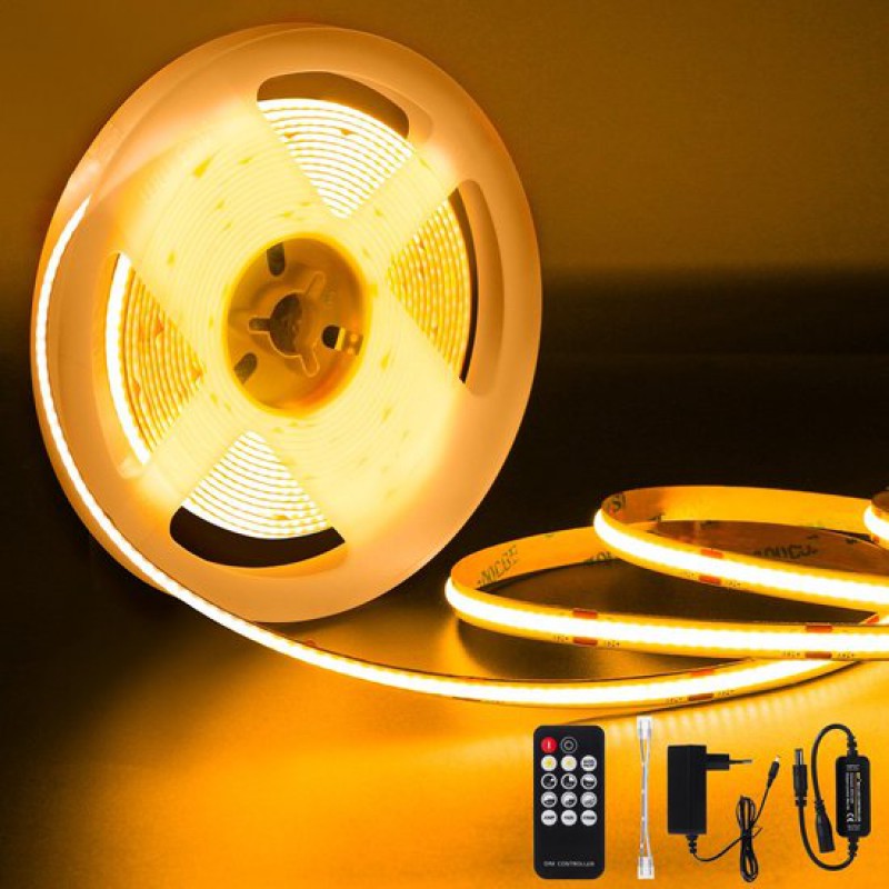 Cob-led-streifen – 5 Meter – 24 V, 36 W, 3960 Lm, 3000 K – 320 Leds/m – Dimmbar – Inklusive Funkfernbedienung