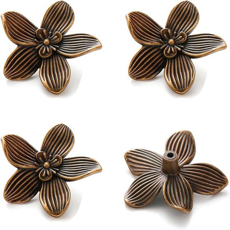 Set Aus Vier Teilen, Blumenförmige Möbelknöpfe, Antikes Messing, Dekorative Beschläge Aus Zinklegierung (6105 Antikbronze).