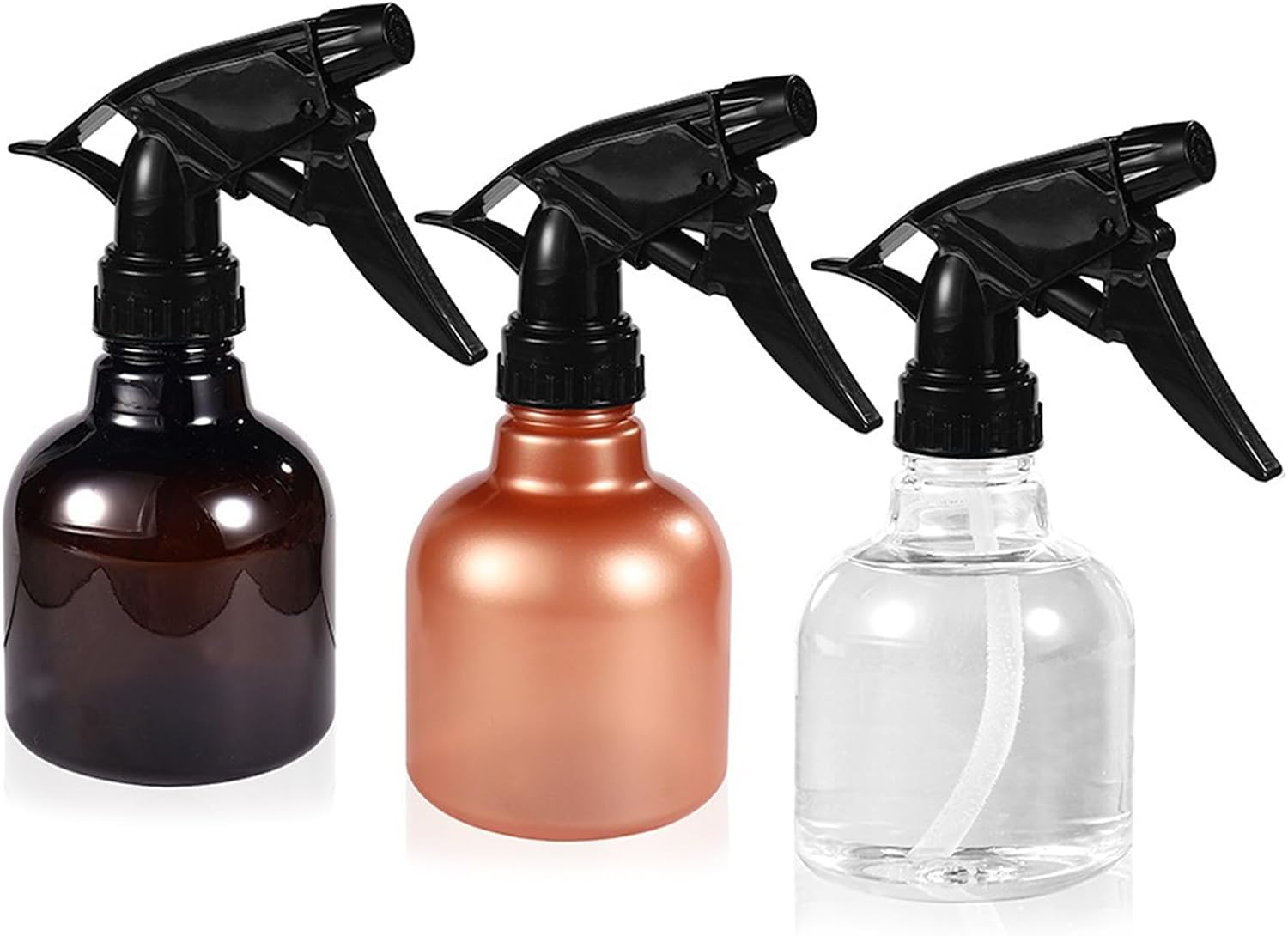 3er-set Sprühflaschen – 250 Ml – Kunststoff – Verstellbare Düse – Garten, Friseur, Reinigung – Transparent, Schwarz, Braun