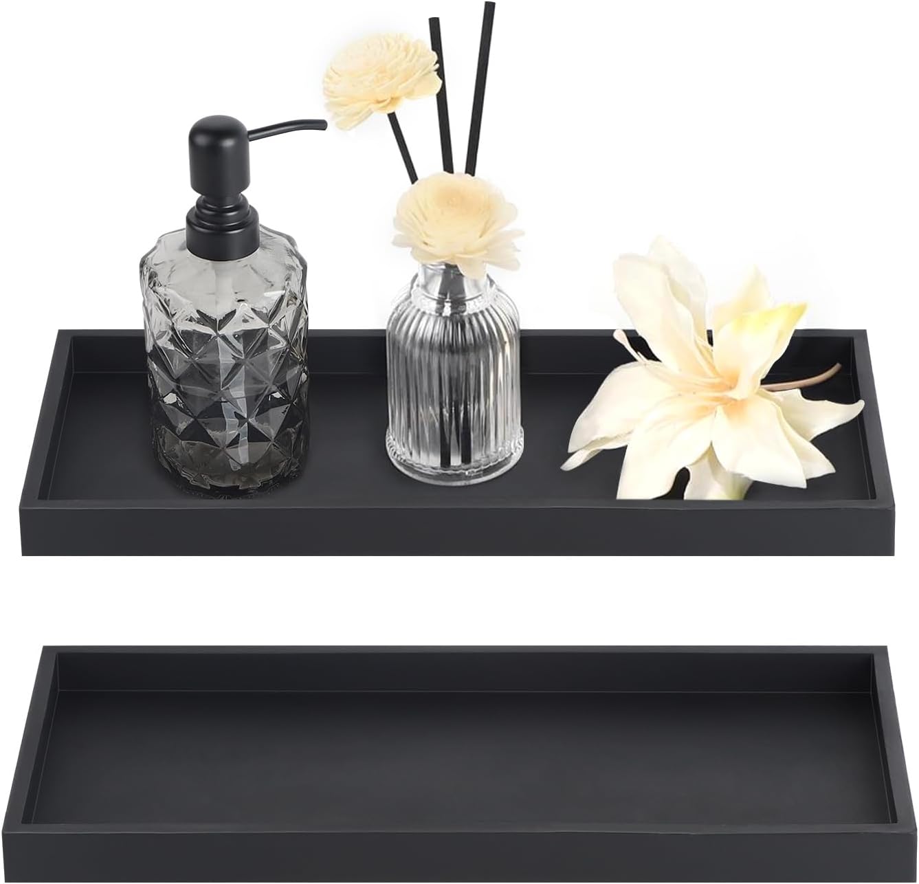 Badezimmertablett – 2er-set – Schwarzes Silikon – Rutschfest – Aufbewahrung Für Schmuck Und Seife – 30 Cm