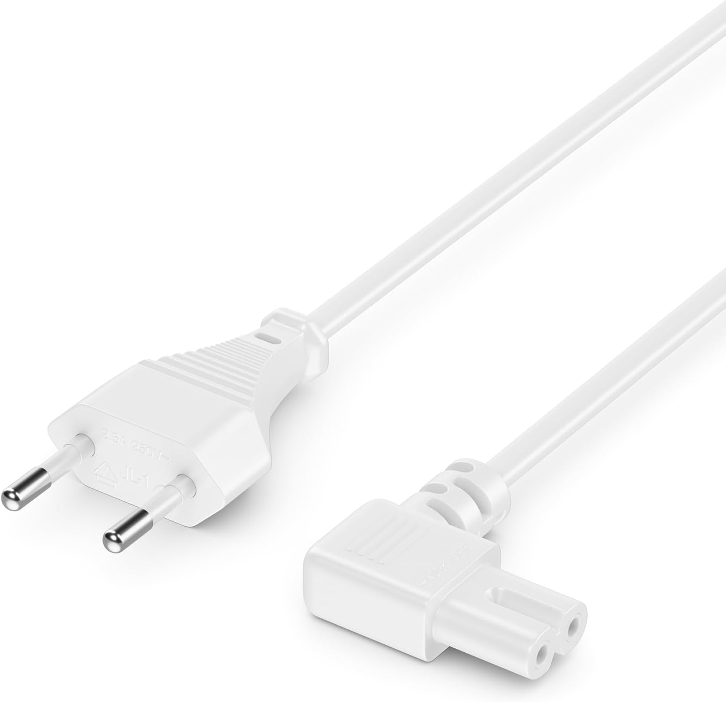 M Netzkabel, Typ-c-eurostecker Auf C7 90°-winkelstecker Für Fernseher, Blu-ray-player Und Haushaltsgeräte – Weiß