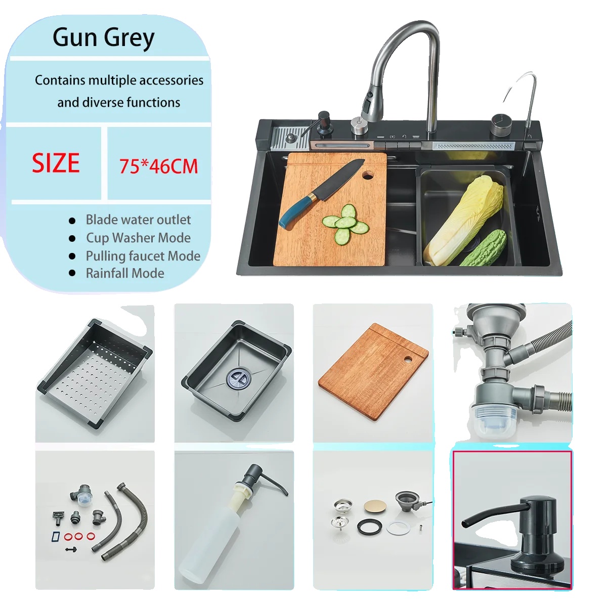Küchenarmatur-set, Gebürstete Goldoberfläche, Multifunktionalität