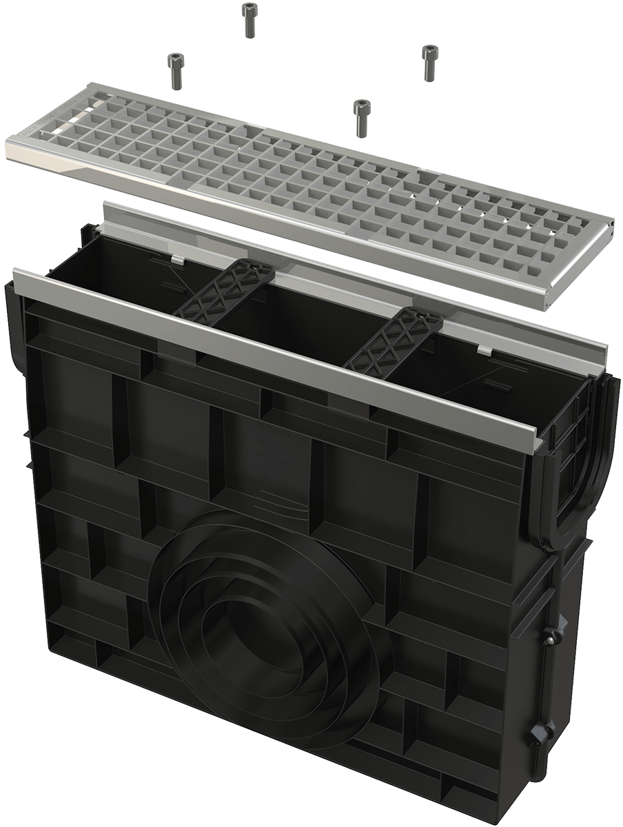 Alcadrain Avz103r-r104s Servicebox Für Entwässerungsrinne Avz103 Mit Metallrand Und Rost Verzinkt C250