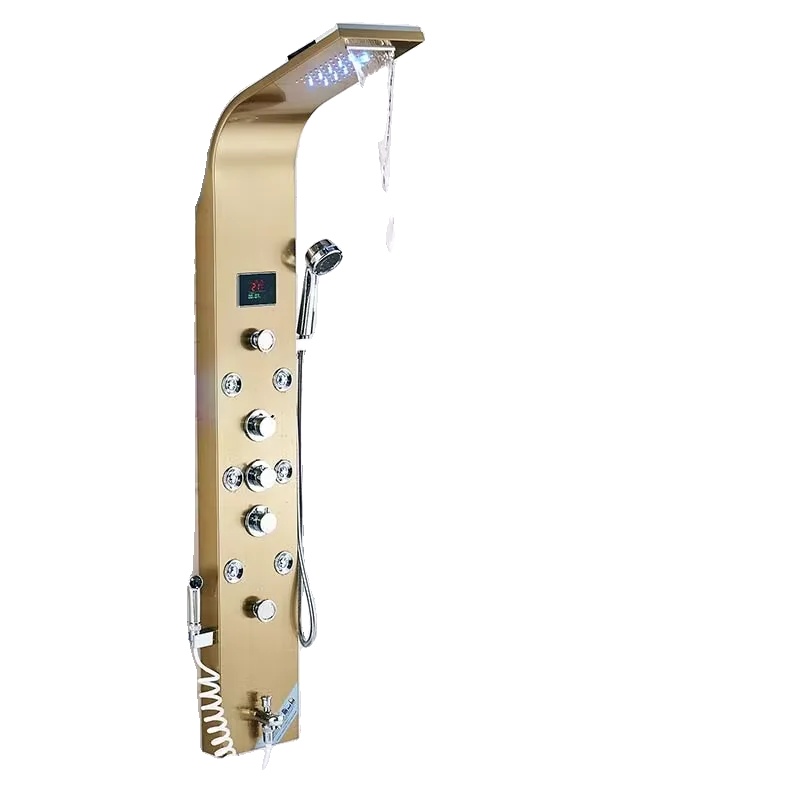 Goldene Duschwand, Digitalanzeige, Led-beleuchtung
