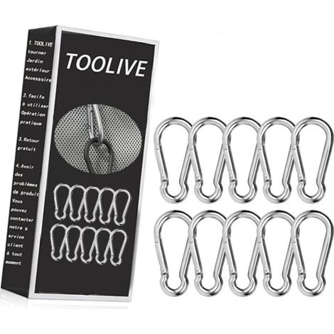Lot De 10 Mousquetons En Acier Inoxydable 304 – Dimensions 50 Mm X 5 Mm – Charge Maximale 150 Kg – Pour Randonnée Et Camping - 10pcs