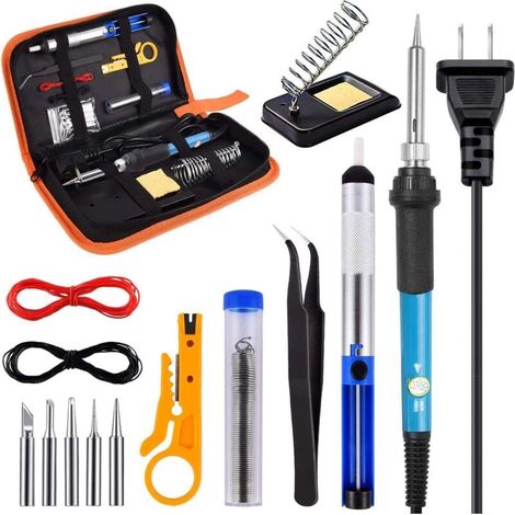 Fer A Souder Kit, Sremtch 60w Kit De Soudage Électrique De Précision Avec Interrupteur On/off, Temperature Réglable 200450℃, Support Avec Éponge, 5 Pointe Soudage, Pompe À Dessouder, Fil De Soudure