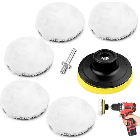 7 Pièces Kit Polissage Voiture,pad Polissage Voiture, Disque Polissage En Laine, Tampon De Polissage En Laine D'Agneau Pour Ponçage Polissage Cirage, Avec Adaptateur De Perceuse