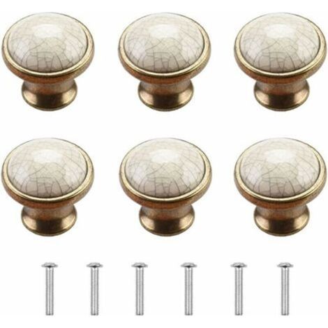 Bouton De Meuble En Céramique 6 Pièces – Design Rétro Shabby Chic – Diamètre 3,6 Cm – Vis Incluses Pour Montage Sur Bois 18 Mm