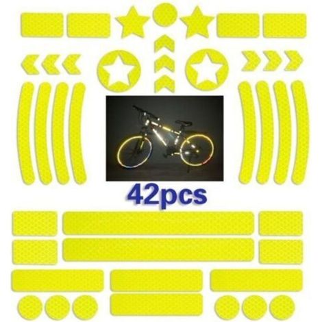 42 Pièces Sticker Reflechissant Casque Velo,bande Reflechissante Velo Autocollante,autocollants Réfléchissants Pour Vélos,sticker Reflechissant Velo Pour Scooter(jaune)