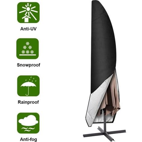 Housse De Parasol 265 Cm – Tissu Oxford 210d Imperméable – Protection Contre Intempéries Et Salissures – Cordon De Serrage Ajustable