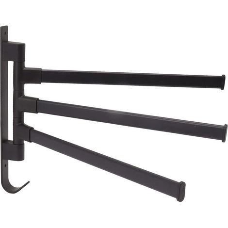 Porte-serviettes Pivotant Noir Sans Poinçon, Porte-serviettes De Salle De Bains Mural, Tige De Suspension D'Angle De Salle De Bains À 3 Bras