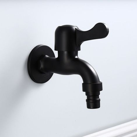Style Noir Robinet Mural En Acier Inoxydable 304 Ouverture Rapide Robinet Extérieur D'Eau De Jardin Pour Salle De Bain (machine À Laver)