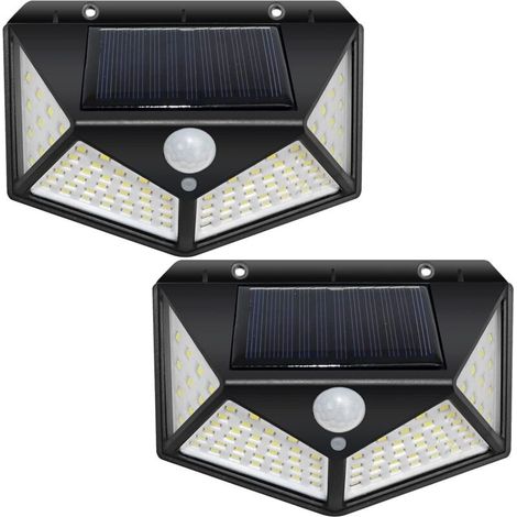 Lampe Solaire Extérieur 100 Led, Détecteur De Mouvement, Lumière Solaire Etanche Éclairage Solaire, Ip44 Lampe De Sécurité Sans Fil Lampe Mural Pour Jardin, Lot De 2