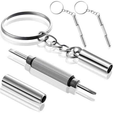 2 Pcs Tournevis À Lunettes Porte-clés Tournevis Portable Clé 3 En 1 Tournevis À Lunettes Kit De Réparation De Lunettes Petit Mini Porte-clés En Acier Inoxydable Outils À Main