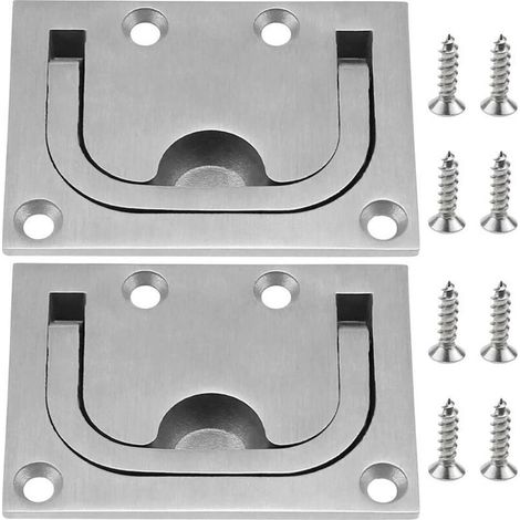 Poignée Marine En Acier Inoxydable 304 – Lot De 2 – Dimensions 76 X 57 Mm – Finition Miroir Pour Trappes De Bateau