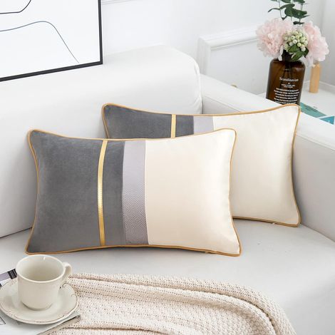 Housses De Coussin Rectangle Taies D'Oreiller Longues Et Solides Décoratives 30x50cm Gris