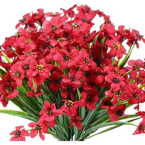 Bundles Fleurs Artificielles Extérieures Résistant Aux Uv Pas De Fade Faux Violettes Pour Intérieur Extérieur Rouge