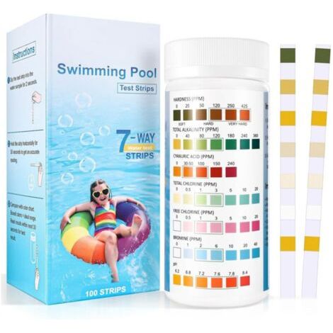 7 En 1 Testeur Pour Eau De Piscine Et Spa, 100 Bandelettes Test Piscine, Test Piscine Chlore Et Ph, Le Brome, La Duret Totale, Lalcalinit Totale, Lacide Cyanurique, Le Chlore Total