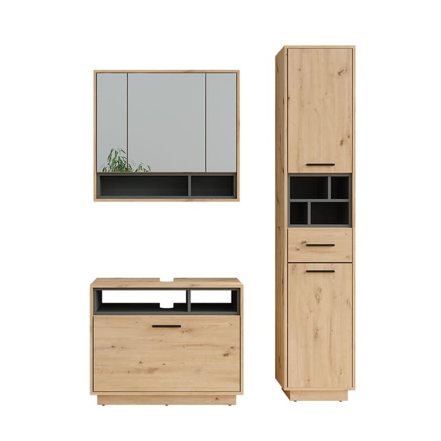 Badmöbel-set Beatrice, Artisan Eiche/anthrazit, 3 Teile Mit Hochschrank, Vicco