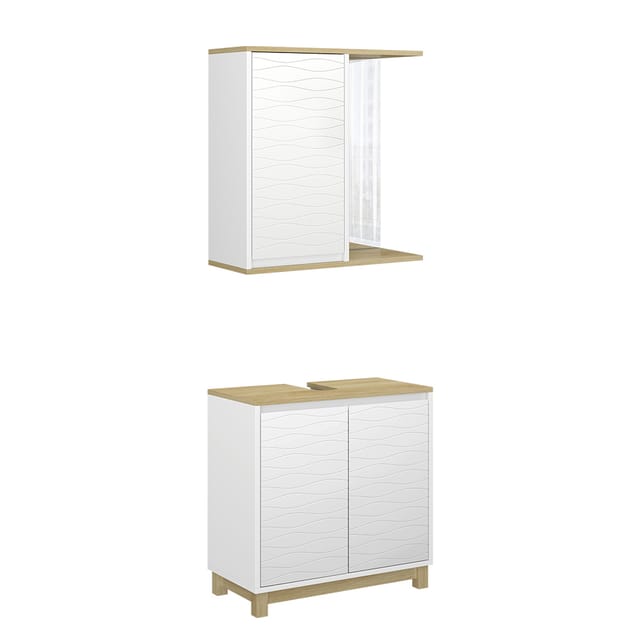 Badmöbel-set Livia, Weiß/eiche, 2 Teile Vicco