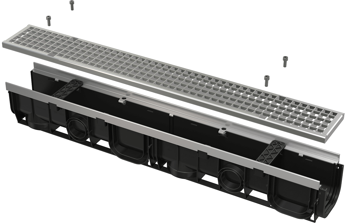Alcadrain Avz103-r104 Entwässerungsrinne 100 Mm Mit Metallrand Und Rost Verzinkt C250
