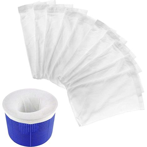 Lot De 10 Chaussettes Filtrantes Pour Écumoire De Piscine. Chaussettes De Filtration Robustes En Nylon Élastique Pour La Filtration Des Feuilles, Herbes, Cheveux, Mousse Et Plus Encore.