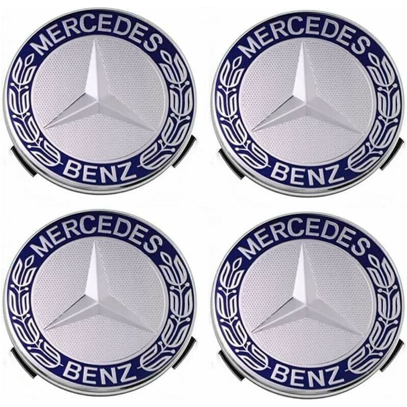 Lot De 4 Cache-moyeux 75 Mm Pour Mercedes Benz – Plastique Abs Résistant Aux Rayures – Installation Facile – Couleur Bleu