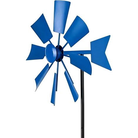 Moulin À Vent Avec Piquet De Sol, Moulin À Vent Extérieur Pour Jardin, Décoration En Métal Pour Cour, Pelouse, Terrasse, Bleu