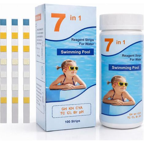 Bandelette Piscine 7 En 1 Testeur Eau Piscine Et Spa – 100 Bandelettes Test Piscine Pour Mesure Précise Ph, Chlore Libre, Brome, Dureté, Acide Cyanurique Et Alcalinité – Kit Entretien Jacuzzi
