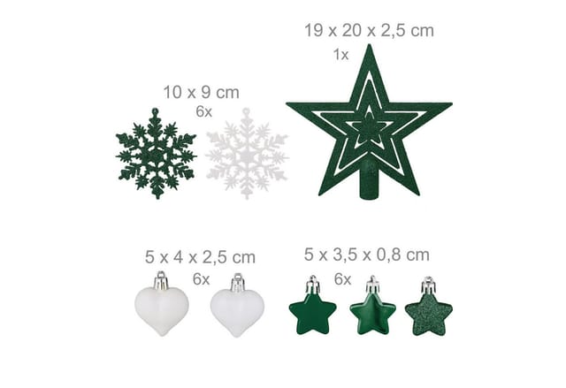 Relaxdays - Weihnachtskugeln 101er Set, Kunststoff, Weihnachtsbaumdeko Kugeln & Spitze, Christbaumschmuck, Dunkelgrün/weiß