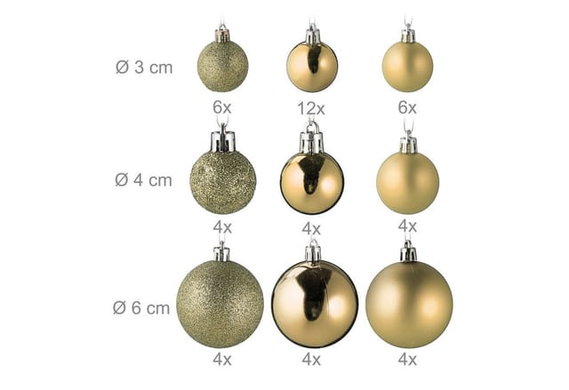 Relaxdays - Weihnachtskugeln 100er Set, Glitzernd, Matt & Glänzend, Baumschmuck, Kunststoff, Versch. Designs, Champagner
