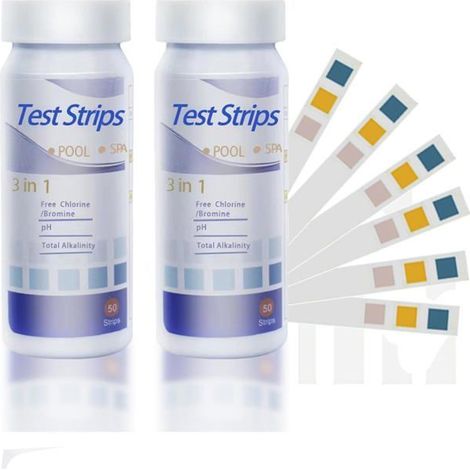 Lot De 100 Bandelettes Test Piscine 3-en-1 – Ph, Chlore, Alcalinité – Testeur Qualité Eau