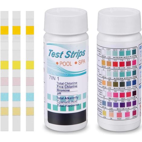 100er-packung 7-in-1-poolteststreifen – Analysiert Ph-wert, Chlor, Brom Und Härte In 15 Sekunden – Für Whirlpools Und Aquarien – 7 In 1