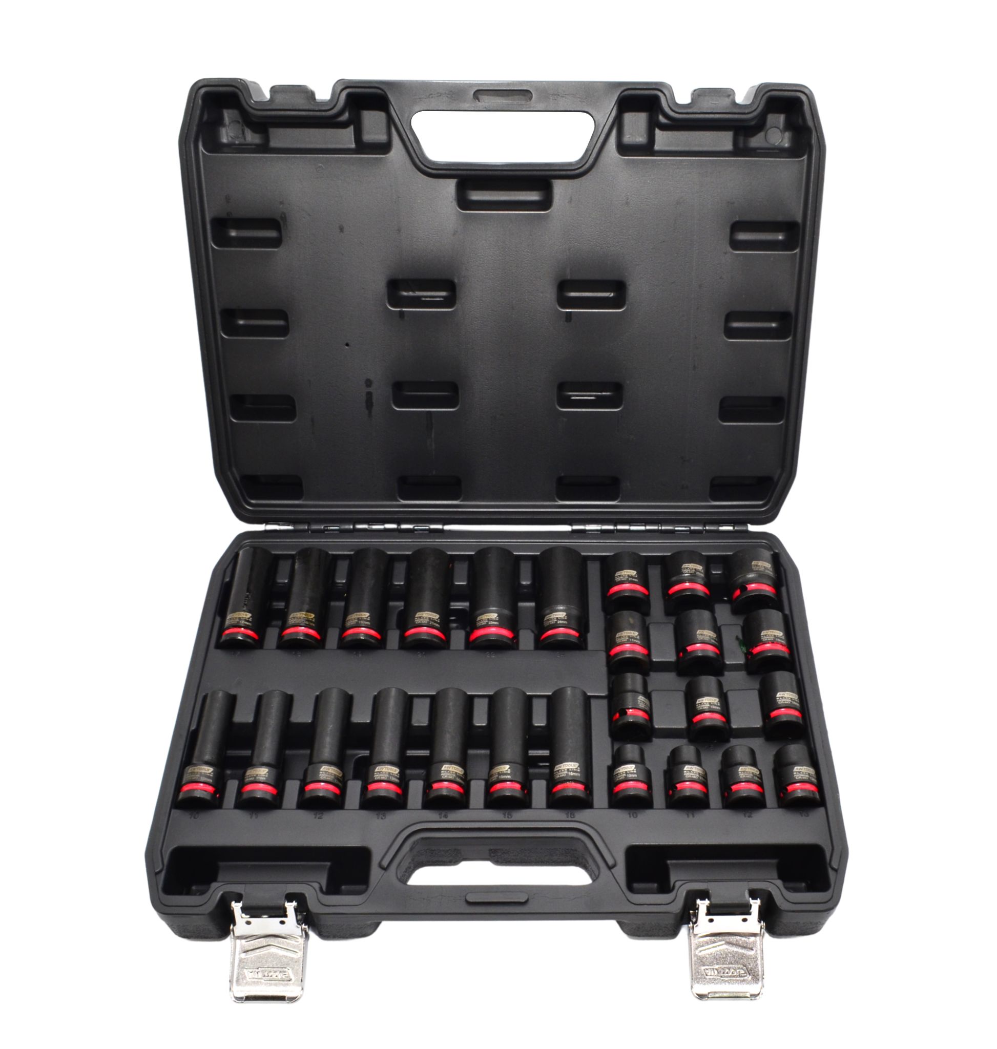 Awtools Black Line 1/2" Schlagschrauber-steckschlüsselsatz, Kurz Und Lang, 10-24 Mm, 26-teilig