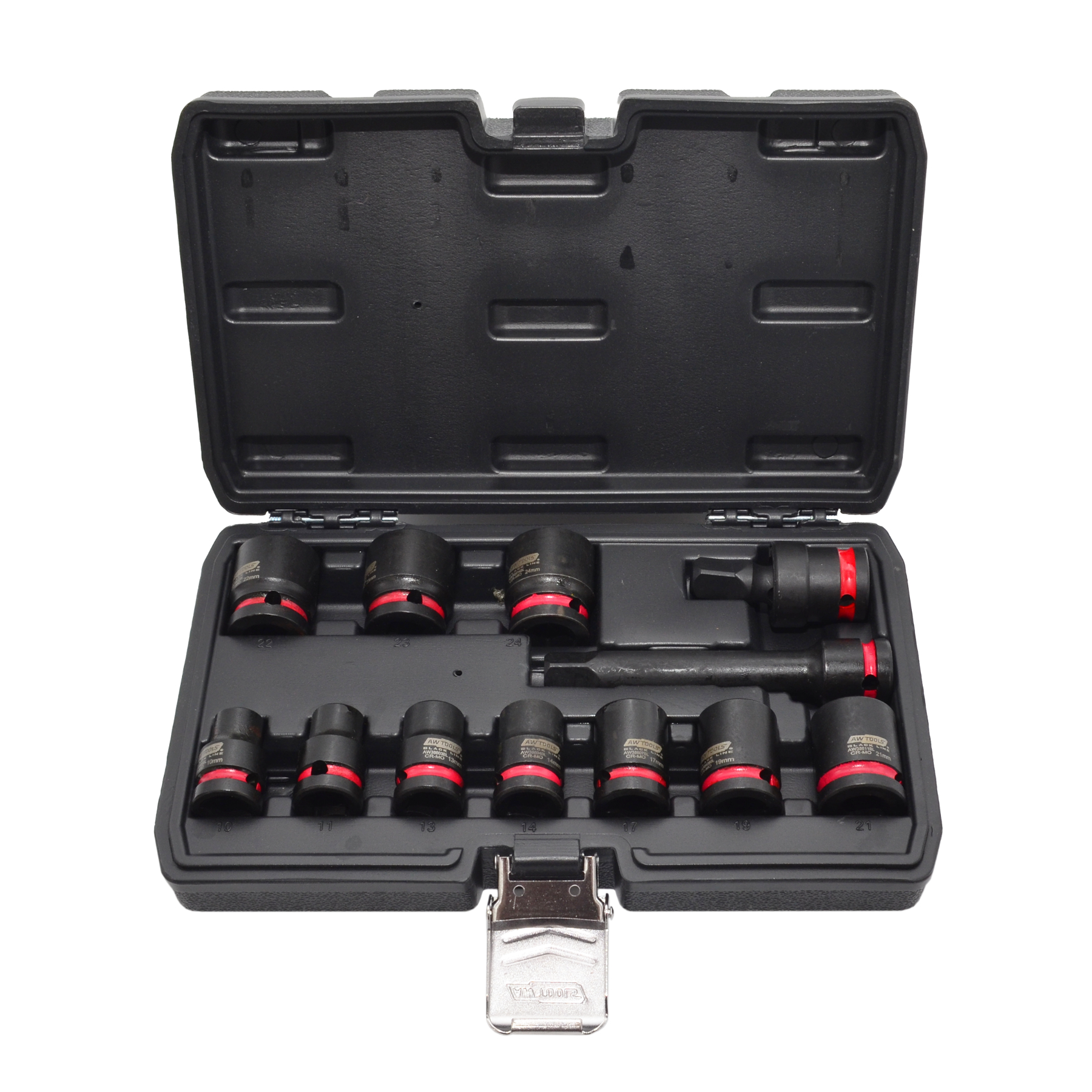 Awtools Black Line Schlagschrauber-steckschlüsselsatz 1/2" 10-24 Mm Kurz 12-teilig