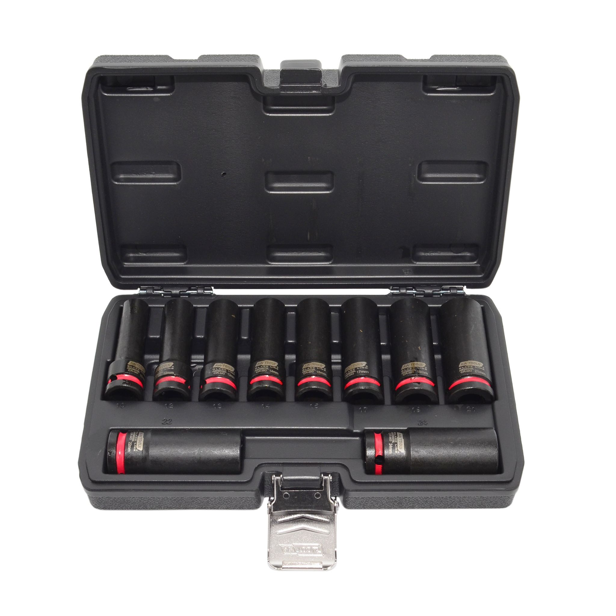 Awtools Black Line 1/2" 10-24mm Langer Schlagschrauber-steckschlüsselsatz 10-teilig