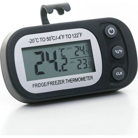 Kühlschrankthermometer Mit Schwarzem Lcd-display, Digitales Wasserdichtes Kühlschrankthermometer Mit Magnethaken (-20 50℃)