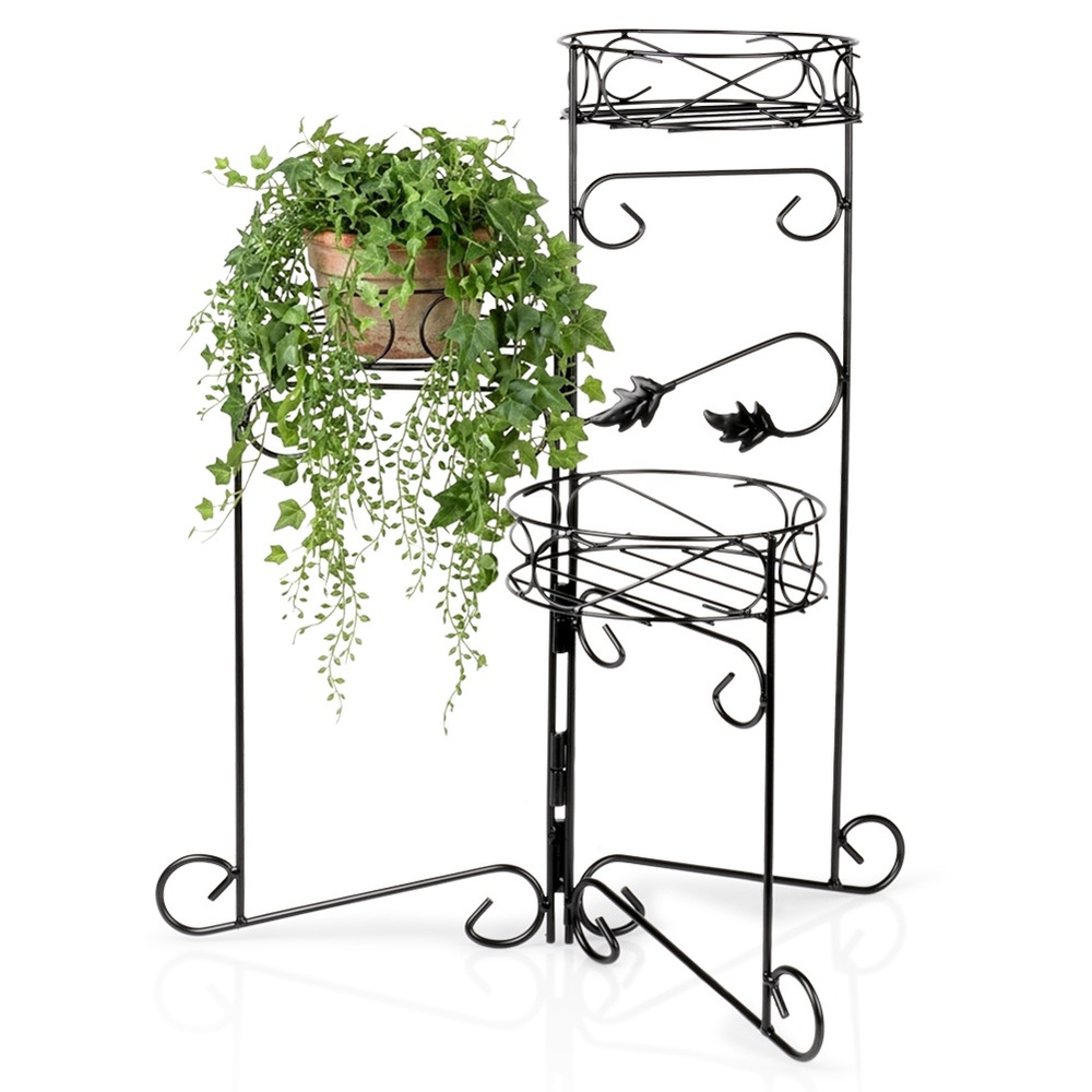 Schwarzer, Dreistöckiger Blumenständer Aus Metall, 66 Cm